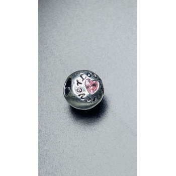 Küre Kalp Zirkon Taş Ve Sonsuza Kadar Aşk Pan Bilek Çelik Charm 1 Gümüş Renk, BİLEKLİK DAHİL DEĞİL