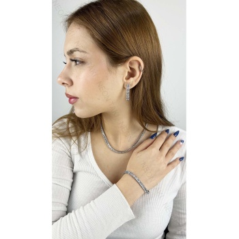 Su Yolu, Zirkon Taşlı, Kolye, Bileklik Ve Küpe Seti 27, Kasa Gümüş Renk