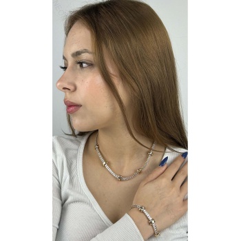 Xo Figürlü, Su Yolu, Zirkon Taşlı, Paslanmaz Çelik Kolye Ve Bileklik Seti 28, Kasa Altın Renk