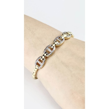 Zirkon Taşlı, Paslanmaz Çelik Kelepçe 179, Altın Renk