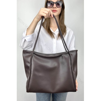 Çift Saplı Yumuşak Deri Omuz ve El Çantası Acı Kahve, 71