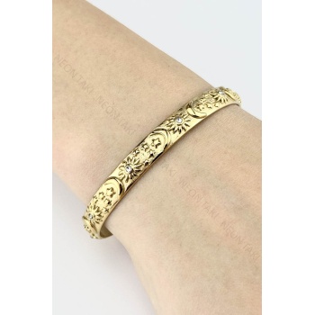 Kelepçe Bileklik, Zirkon Taşlı, Kararmayan Paslanmaz Çelik, Galaksi Detaylı, Altın Renk, Model184