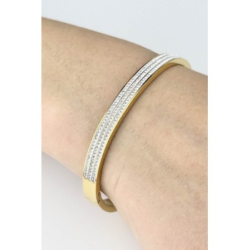 Zirkon Taşlı, Paslanmaz Çelik Kelepçe 185, Altın Rengi