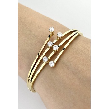 Zirkon Taşlı, Paslanmaz Çelik Kelepçe 190, Altın Rengi