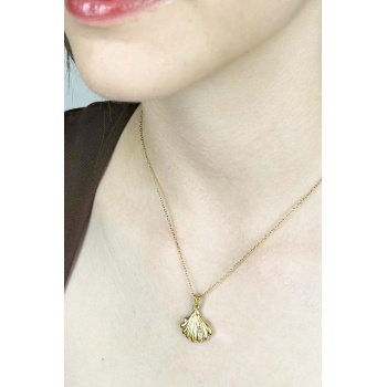 Kolye, Kararmayan Paslanmaz Çelik, Deniz İstiridyesi ve İnci Detaylı, Altın Renk, Model410