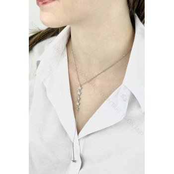 Zirkon Taşlı, Yıldız Figürlü Y Kolye 431, Gümüş Renk