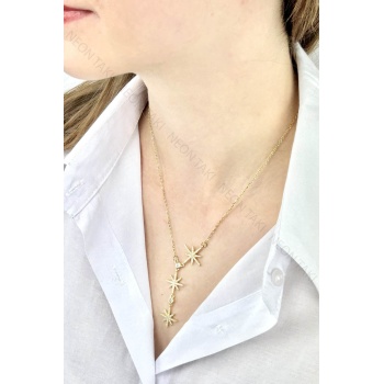 Zirkon Taşlı, Yıldızlı Y Kolye 434, Altın Rengi