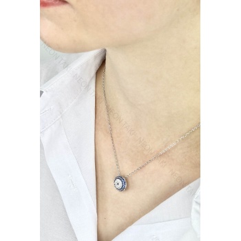 Zirkon Taşlı, Nazar Boncuğu Kolye 435, Gümüş Rengi