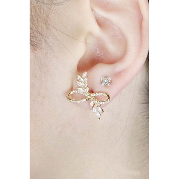 Zirkon Taşlı İğnesi Gümüş Uçlu Çelik Küpe 644, Altın Renk