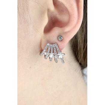 Zirkon Taşlı, Yıldızlı, İğnesi Gümüş Uçlu Küpe 649, Gümüş Renk