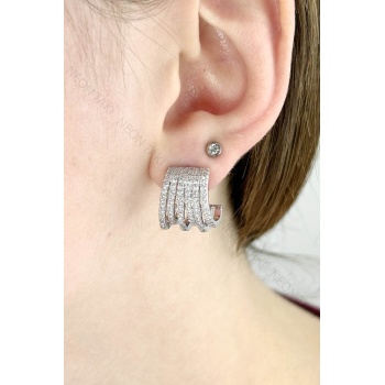 Zirkon Taşlı, Çoklu Görünümlü Küpe 650, Gümüş Renk