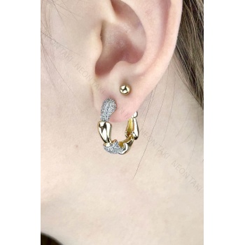 Zirkon Taşlı, Vip Model Çelik Küpe 651, Altın Renk