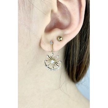 Zirkon Taşlı, Sallantılı, Yıldız Küpe 653, Altın Rengi