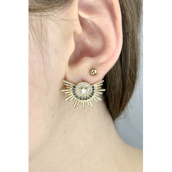 Zirkon Taşlı, Güneş, Paslanmaz Çelik Küpe 657, Altın Rengi