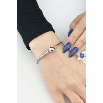 Charm Taşıyıcı, Paslanmaz Çelik, Pan Bileklik 138, Küre Klipsli, 19cm, Gümüş renk