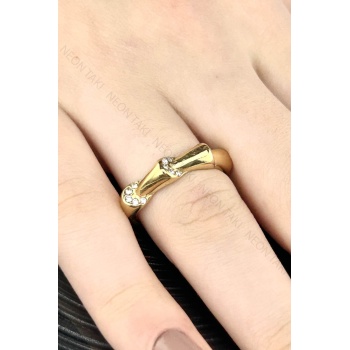 Zirkon Taşlı, Paslanmaz Çelik Yüzük 178, 18 mm, Altın Rengi