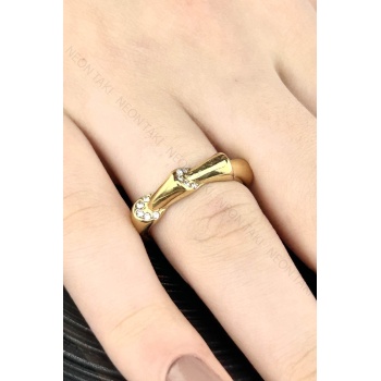 Zirkon Taşlı, Paslanmaz Çelik Yüzük 179, 19 mm, Altın Rengi