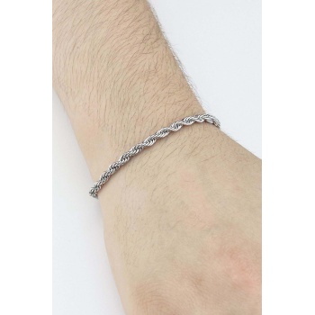 Bileklik Erkek, Kararmayan Paslanmaz Çelik, Burgu Model, Gümüş Renk, Model480