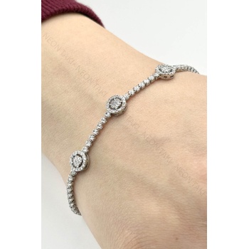 Zirkon Taşlı, Daire Model Paslanmaz Çelik Bileklik 510, Gümüş Renk