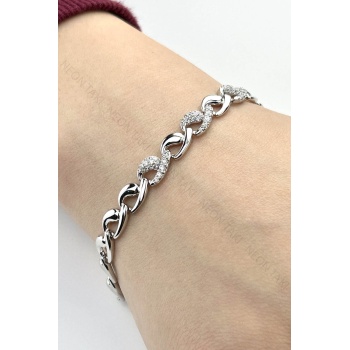 Zirkon Taşlı, Paslanmaz Çelik Bileklik 513, Gümüş Renk