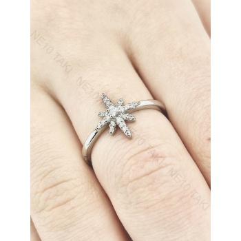 Yüzük, Zirkon Taşlı, Kararmayan Çelik, Yıldız Detaylı, Ölçü Ayarlanabilir, Gümüş Renk, Model170