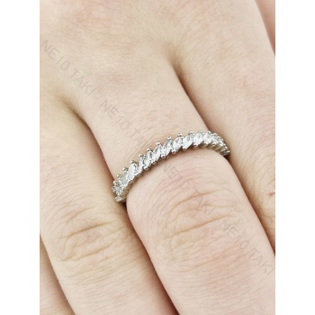 Zirkon Taş, Gümüş Kaplama Çelik Yüzük 172, Gümüş Renk, Ayarlanabilir