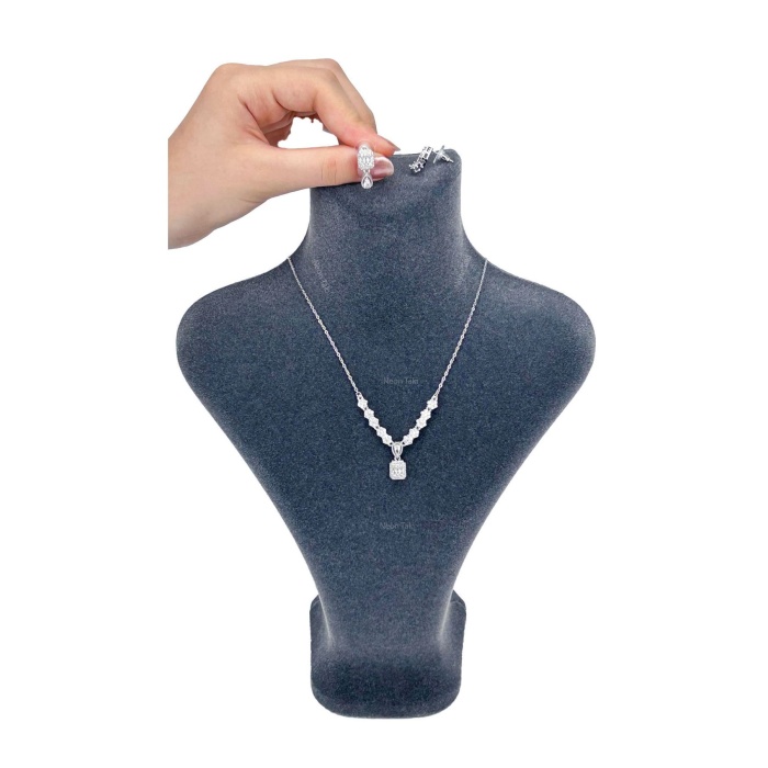 Zirkon Taşlı, Rodyum Kaplama Kolye Küpe Seti 53, Gümüş Renk
