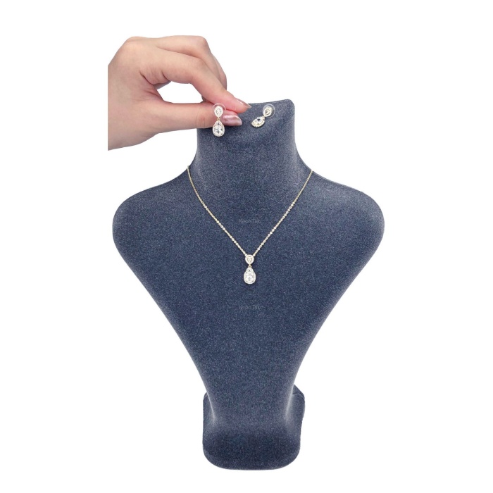 Zirkon Taşlı, Rodyum Kaplama Kolye Küpe Seti 56, Altın Renk