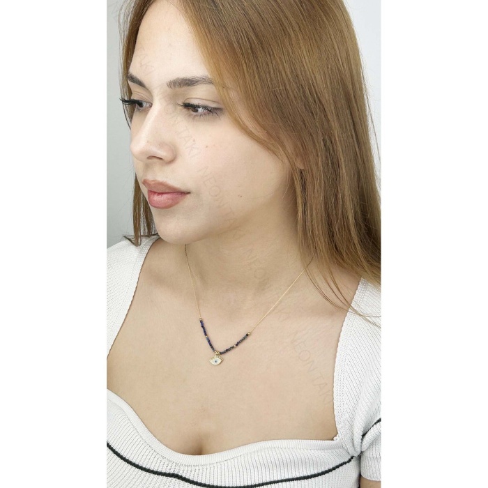 Kolye, Zirkon Taşlı, Kararmayan Paslanmaz Çelik, Göz Detaylı, Altın Renk, Model397