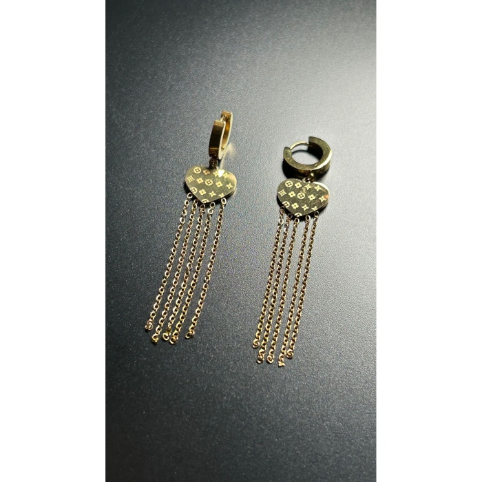 Küpe, Kararmayan Paslanmaz Çelik, Kalp Detaylı, Altın Renk, Model561