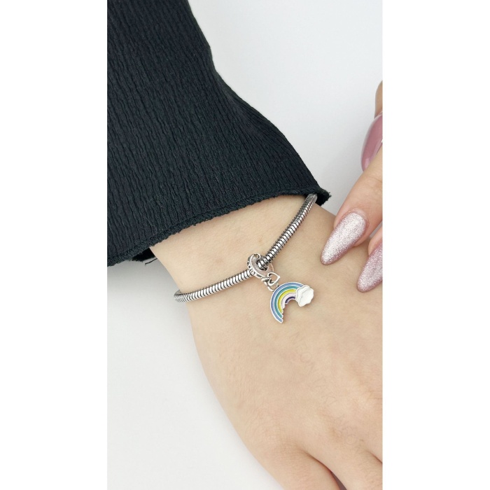 Charm, Kararmayan Çelik, Gökkuşağı Detaylı (BİLEKLİK DAHİL DEĞİLDİR!!), Gümüş Renk, Model44