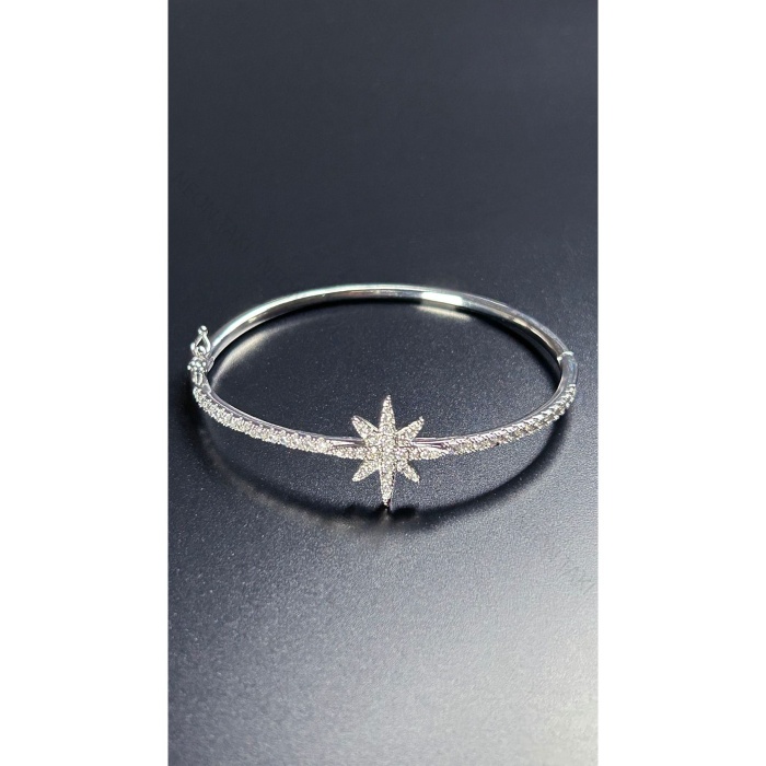 Zirkon Taşlı, Kutup Yıldızı, Platinyum Kap. Çelik Bileklik 176, Gümüş Renk