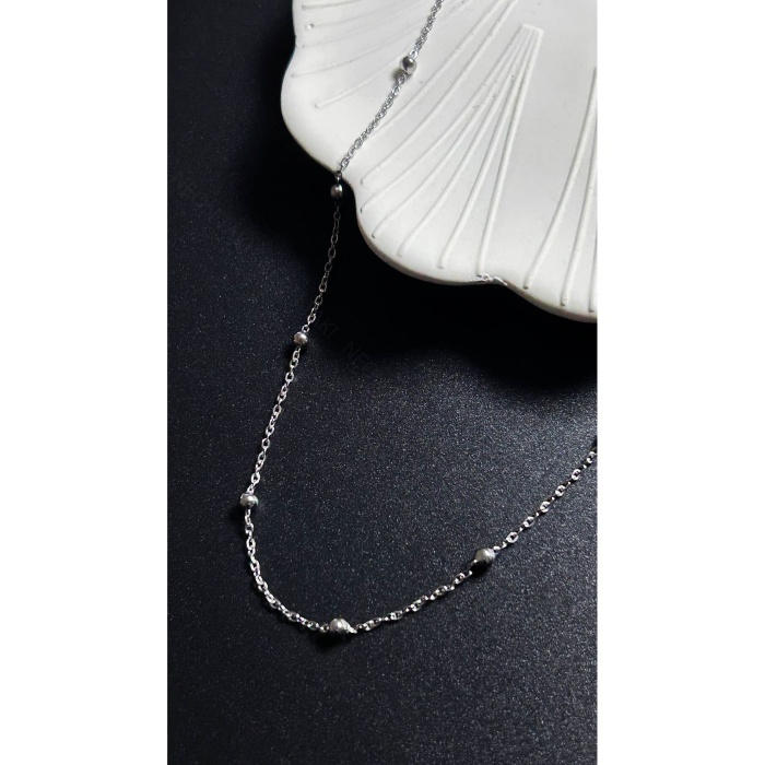 Kolye, Kararmayan Paslanmaz Çelik, Topçuk Zincirli, Gümüş Renk, Model353