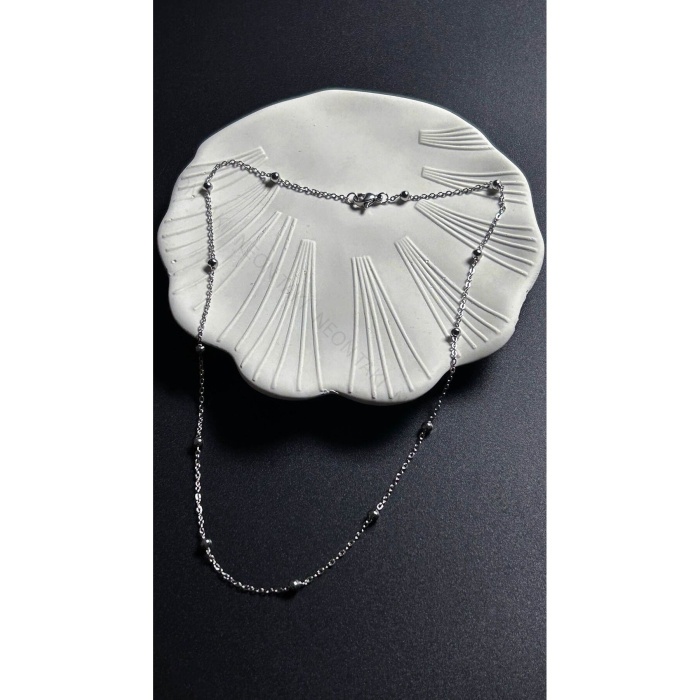 Kolye, Kararmayan Paslanmaz Çelik, Topçuk Zincirli, Gümüş Renk, Model353