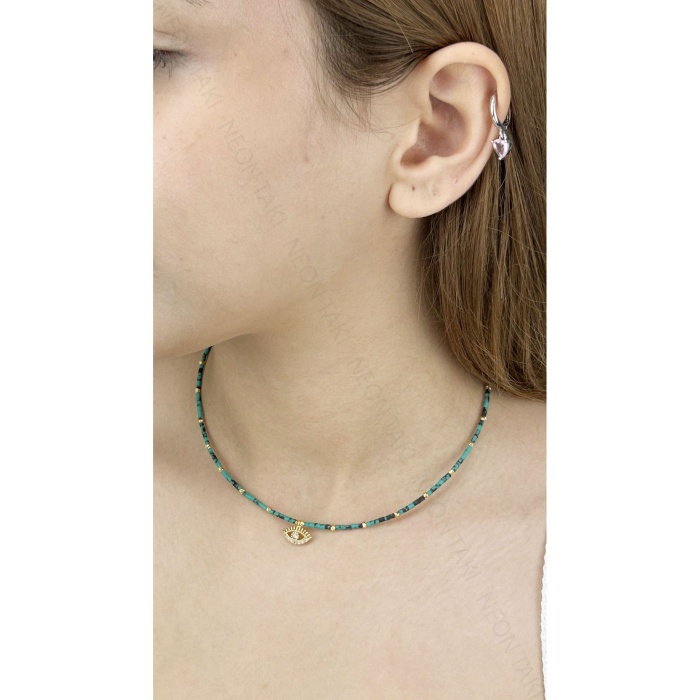 Kolye, Kararmayan Paslanmaz Çelik, Göz Detaylı, Renkli Boncuklu, Çok Renkli, Model396