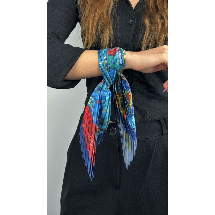 Çok Renkli, Piliseli (Katlamalı) Fular 30, 48cmx48cm