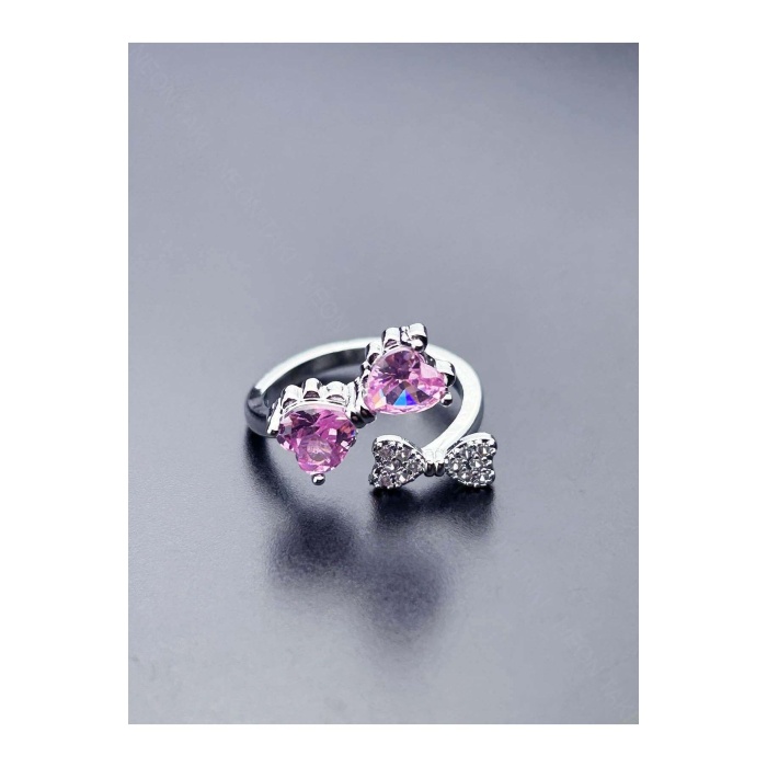 Yüzük, Zirkon Taşlı, Kararmayan Paslanmaz, Kurdela, Ölçü Ayarlanabilir, Gümüş Renk, Model154