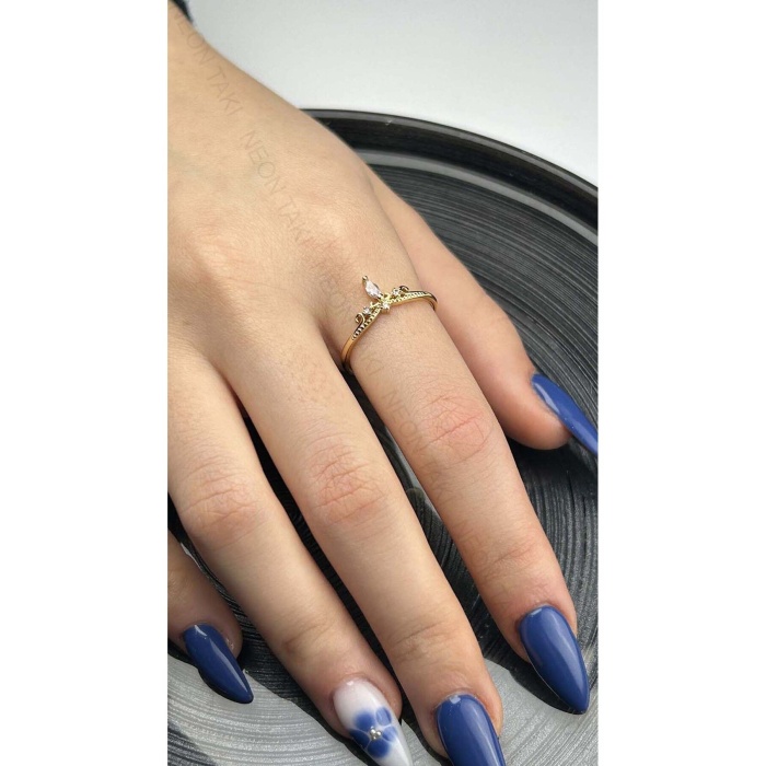 Yüzük, Zirkon Taşlı, Kararmayan Paslanmaz Çelik, Ölçü Ayarlanabilir, Altın Renk, Model162