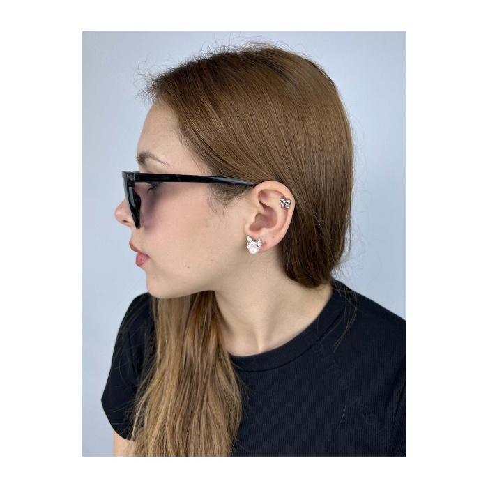 Küpe, Kurdela ve İnci Detaylı, Gümüş Renk, Model591