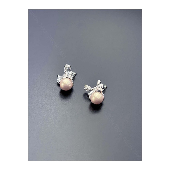 Küpe, Kurdela ve İnci Detaylı, Gümüş Renk, Model591