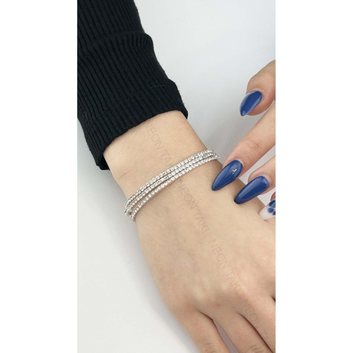 Zirkon Taşlı, 3lü Lastikli Bileklik 167, Silver Renk