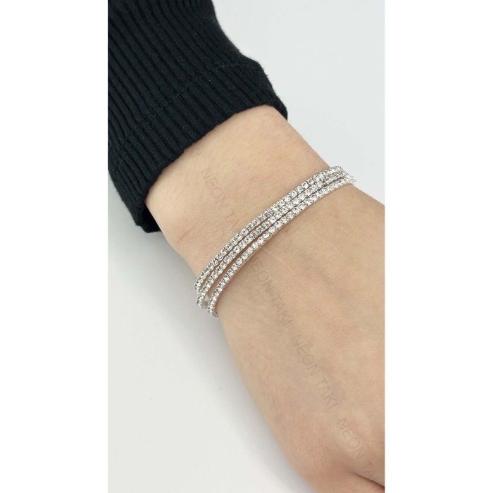 Zirkon Taşlı, 3lü Lastikli Bileklik 167, Silver Renk