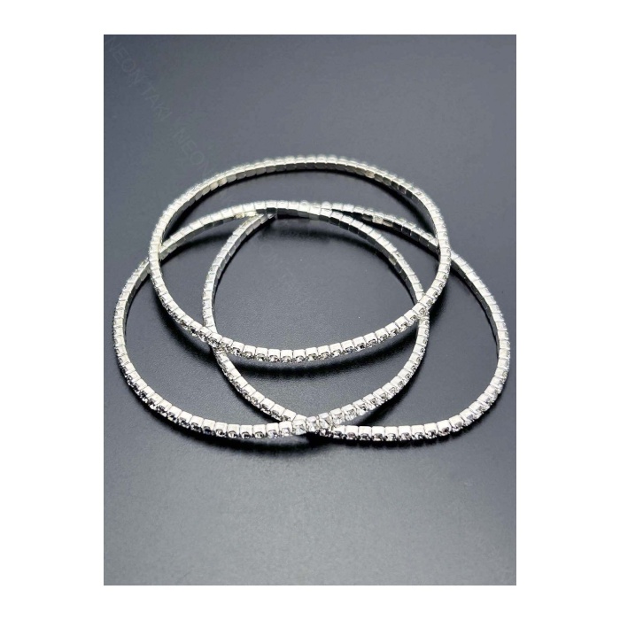 Zirkon Taşlı, 3lü Lastikli Bileklik 167, Silver Renk