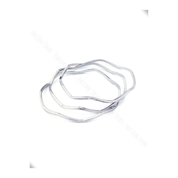 3 Lü, Kare Kesit, Zik Zak, Paslanmaz Ajda Bilezik 160, Çap 65 Mm, Gümüş Renk
