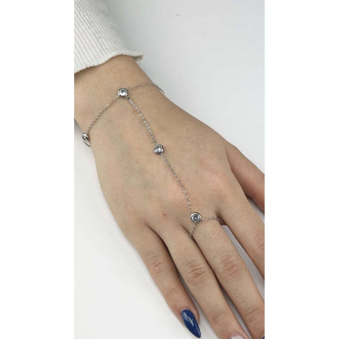 Zirkon Taşlı, Yuvarlak Model, Paslanmaz Çelik Şahmeran 7, Gümüş Renk