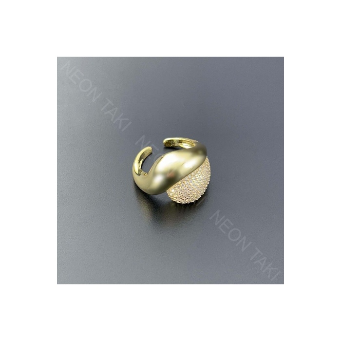 Yüzük, Zirkon Taşlı, Kararmayan Çelik, Ölçü Ayarlanabilir, Altın Renk, Model136