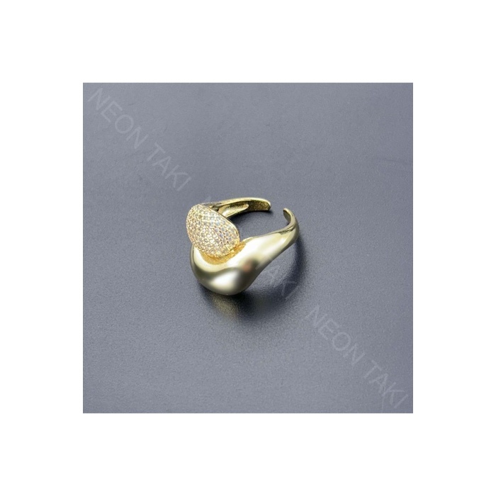 Yüzük, Zirkon Taşlı, Kararmayan Çelik, Ölçü Ayarlanabilir, Altın Renk, Model136