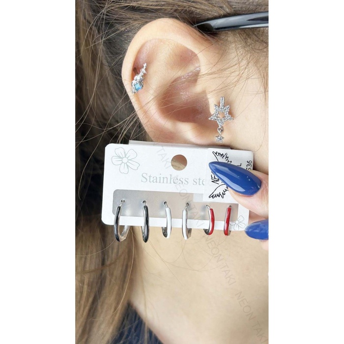 Küpe, Kararmayan Paslanmaz Çelik, Çoklu, Halka Model, Çok Renkli, Model536