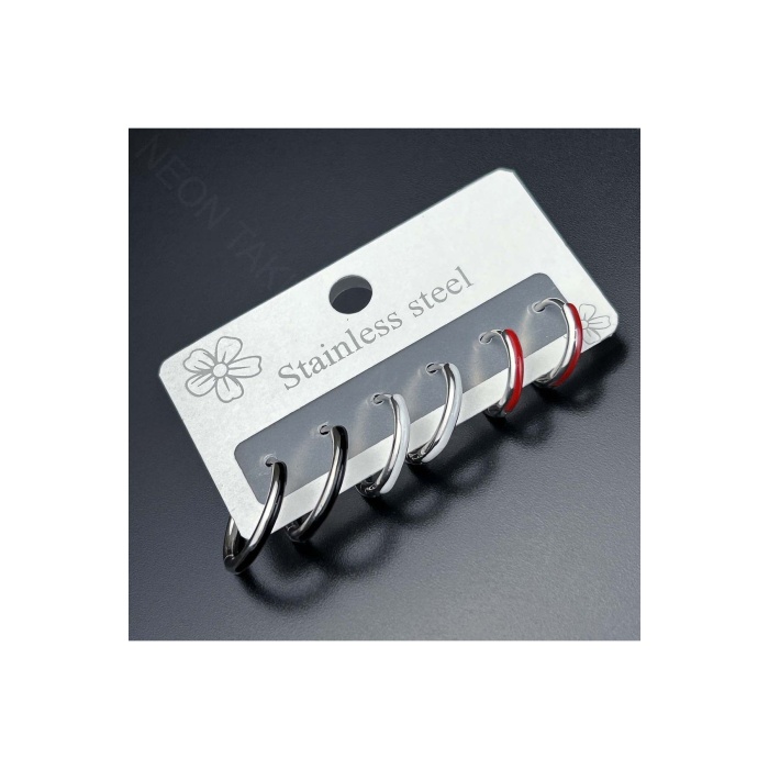 Küpe, Kararmayan Paslanmaz Çelik, Çoklu, Halka Model, Çok Renkli, Model536