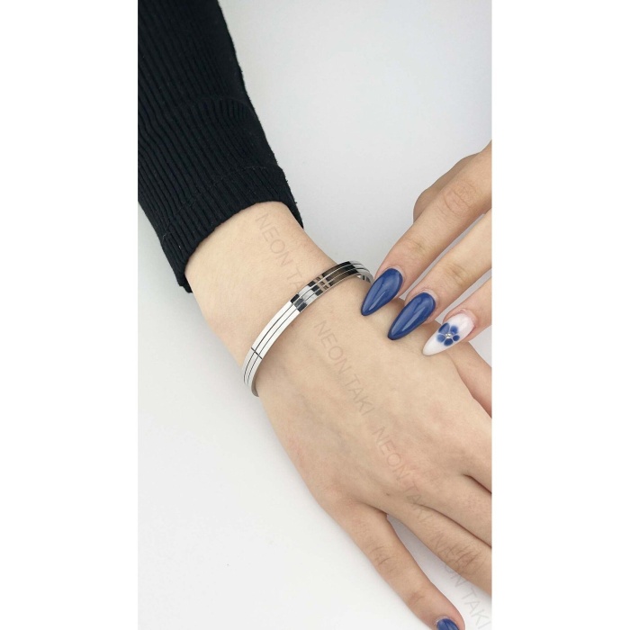 Ajda Model, 3 Adet, Paslanmaz Çelik Bileklik 136, Çap 60 Mm, Gümüş Renk